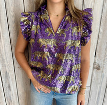 Load image into Gallery viewer, • SEQUIN TIGER FLUTTER SLEEVE TOP
