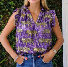 Load image into Gallery viewer, • SEQUIN TIGER FLUTTER SLEEVE TOP
