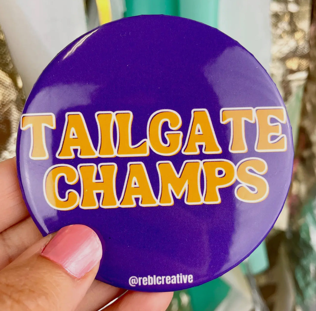• REBL CREATIVE GAME DAY BUTTON - TAILGATE CHAMPS IN PURPLE