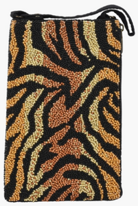 BEADED BAG - FULL FRONT TIGER PRINT