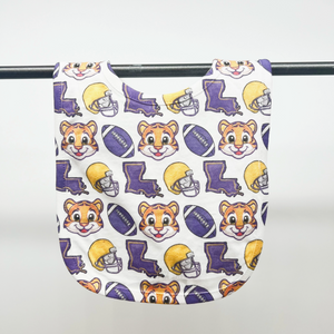 • HOME MALONE BABY BIB - PURPLE AND GOLD FOOTBALL