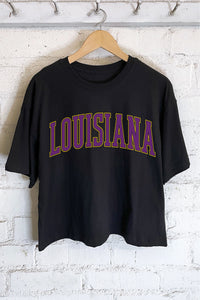 • LOUISIANA PUFF DESIGN CROP TEE IN BLACK