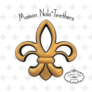 • MAISON NOLA TEETHER - BLACK AND GOLD FLEUR DE LIS