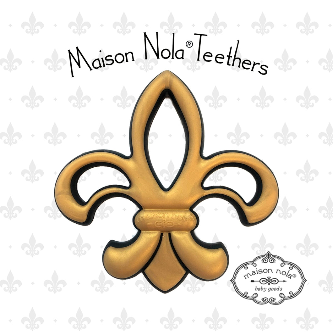 • MAISON NOLA TEETHER - BLACK AND GOLD FLEUR DE LIS