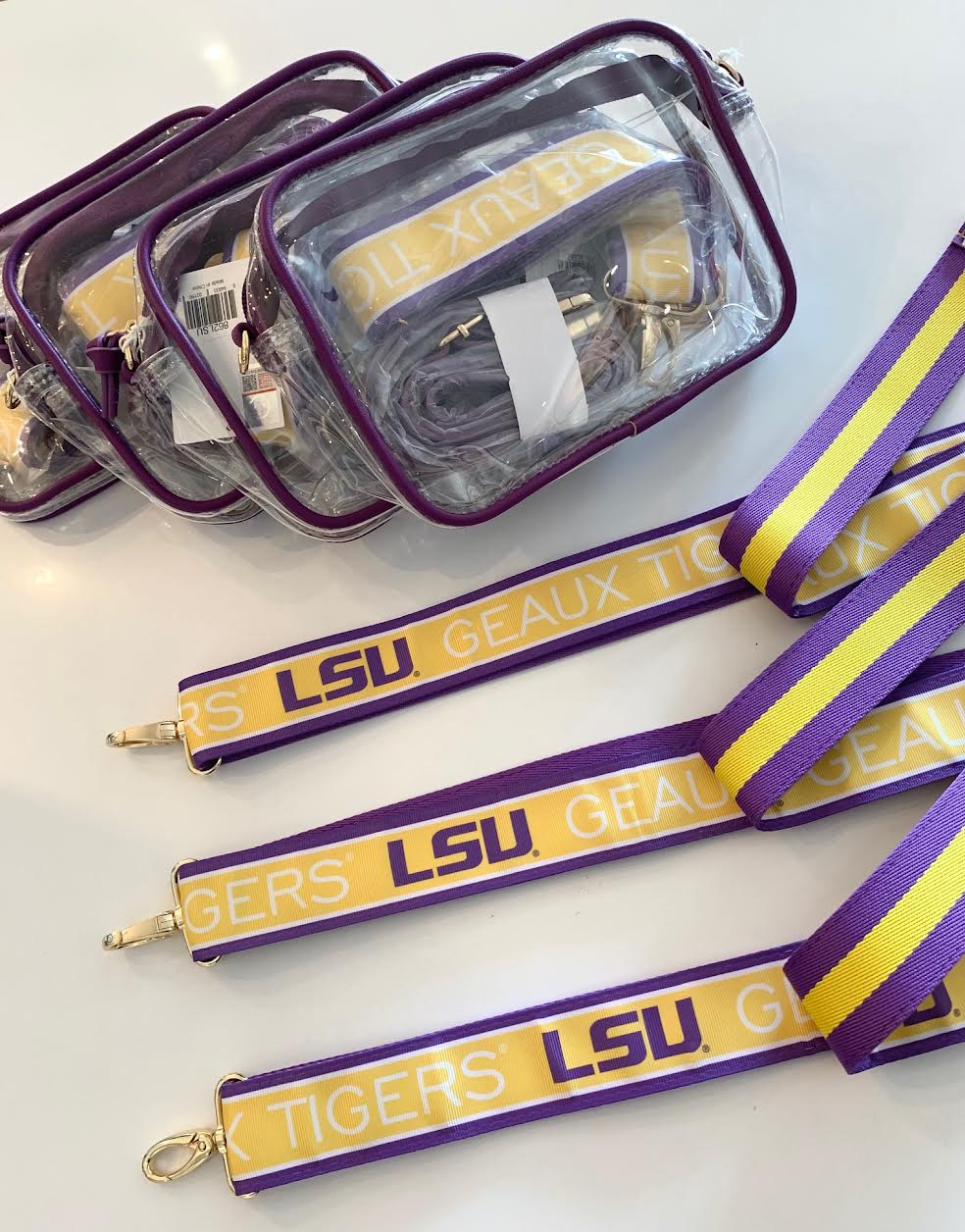 Louisiana State University Clear Purse with Reversible Patterned Shoulder Straps
